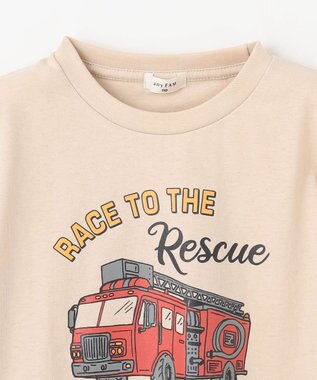 ANY KIDS 車プリント 半袖Tシャツ ベージュ（消防車）