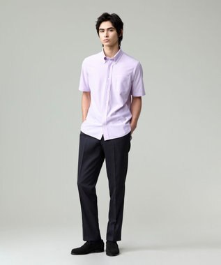 J.PRESS MEN 酷暑の清潔感もこれ一枚で【吸水速乾 / 抗菌防臭 / 防シワ】【J.PRESS OXFORD JERSEY】カノコインレイストライプ 半袖シャツ / B.D. ライラック系1
