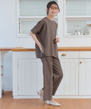 Tiaclasse 【接触冷感・洗える】イージーカットソーピンタックパンツ ブラウン