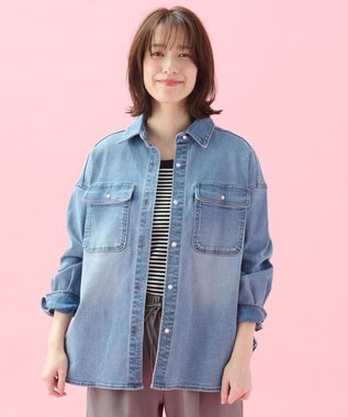 ANY 【洗濯機可/ストレッチ】デニムシャツ ブリーチ