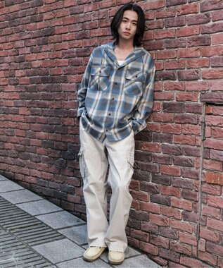 WEGO オンブレチェックフードシャツ（LS） ブルーチェック1