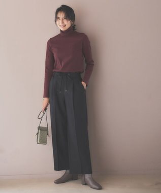 ANY 【洗濯機可】ソフトタッチリブタートルネック ボルドー