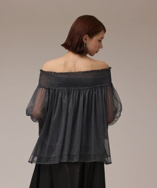 GRACE CONTINENTAL チュールシャーリングトップ ネイビー