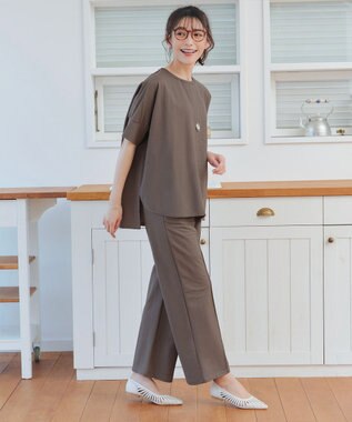 Tiaclasse 【接触冷感・洗える】イージーカットソーピンタックパンツ ブラウン