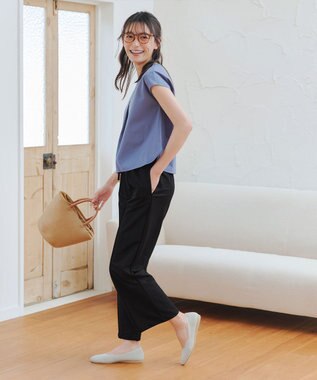 Tiaclasse 【接触冷感・洗える】イージーカットソーピンタックパンツ ブラック