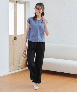 Tiaclasse 【接触冷感・洗える】イージーカットソーピンタックパンツ ブラック