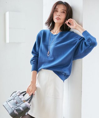 23区 【前後着用可能】コットンカシミヤ ニット ブルー