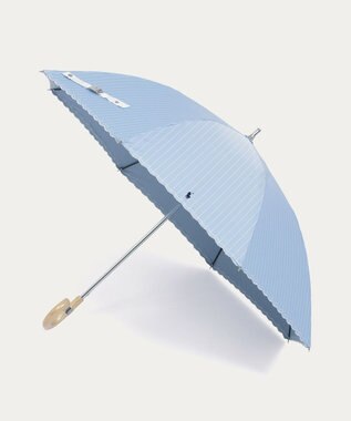 MOONBAT 【1級遮光/遮熱/UV】POLO RALPH LAUREN（ポロ ラルフローレン）晴雨兼用日傘  ストライプ スカラ刺繍 長傘 ペールスカイ
