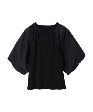 Green Parks armonia．袖布帛ニットプルオーバー Black