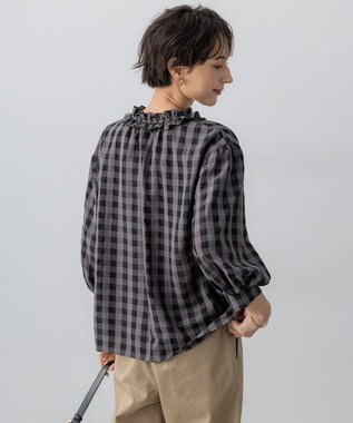 23区 L 【WEB&一部店舗限定】ブロックチェック フリル ブラウス モノトーンチェック