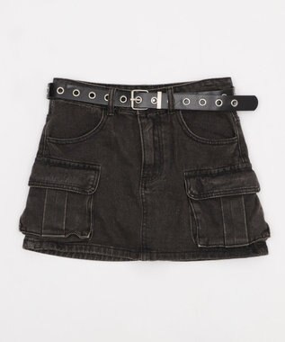 WEGO ハトメベルトカーゴデニムスカパン ブラック