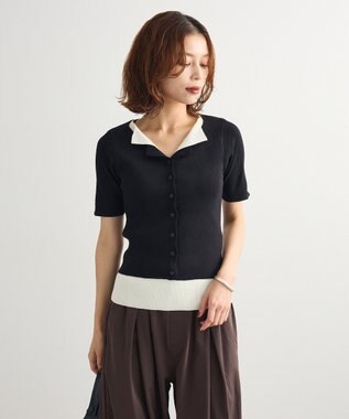 Green Parks ・Ｐｅｔｉｔ　Ｆｌｅｕｒ　バイカラーレイヤードニット Black