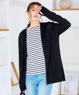 Tiaclasse 【洗える】UVケア機能付きサマーニットロングジップパーカー ブラック