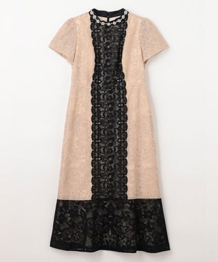 GRACE CONTINENTAL ビジュー衿レースドレス ベージュ