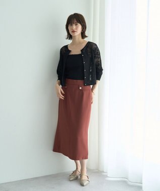 YECCA VECCA 【2点SET】インナーセットレース柄カーディガン Black