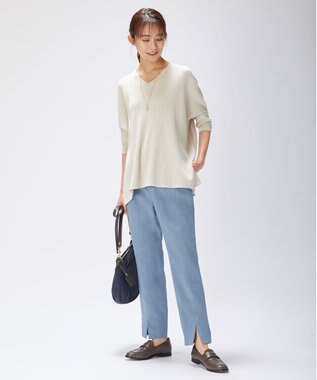 J.PRESS LADIES 【洗える】コットンシルクリラクシー Vネック ニット アイボリー系