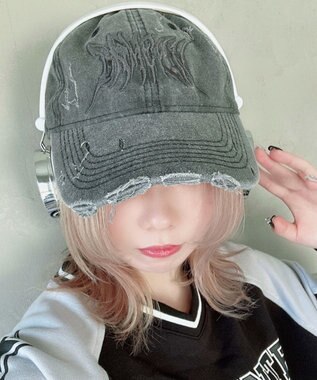 WEGO トライバルロゴダメージピグメントキャップ ブラック