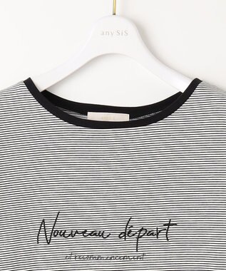 ANY SIS ロゴ刺繍 カットソー オフ×ブラックボーダー