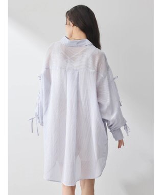 earth music&ecology 袖スリットリボンロングシャツ Navy