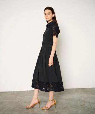 GRACE CONTINENTAL レースコンビタフタワンピース ブラック