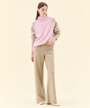 BEIGE， RULE / ウールカシミヤバイカラーハイネックニット Lilac × Taupe