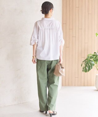 AMERICAN HOLIC 接触冷感ギャザーリボンスリーブ半袖シャツ Stripe Ivory