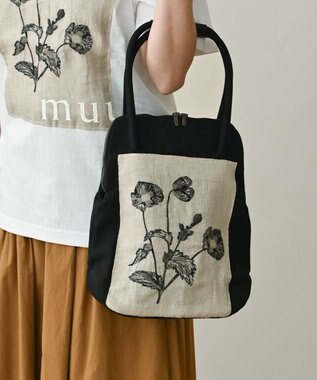 AND WOOL ポピー押し花刺繍バッグ ブラック