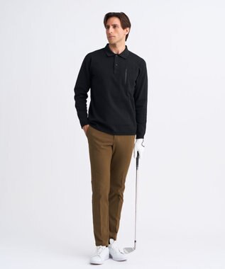 23区GOLF 【MEN】長袖ニットポロシャツ ホールガーメント ブラック系
