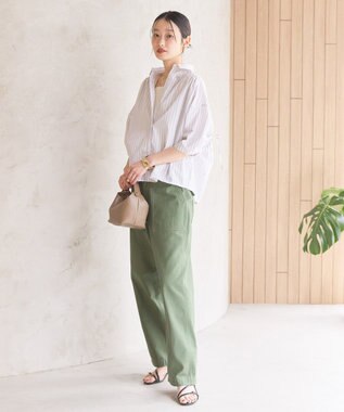 AMERICAN HOLIC 接触冷感ギャザーリボンスリーブ半袖シャツ Stripe Ivory