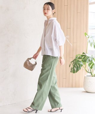 AMERICAN HOLIC 接触冷感ギャザーリボンスリーブ半袖シャツ Stripe Ivory