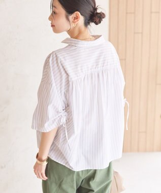 AMERICAN HOLIC 接触冷感ギャザーリボンスリーブ半袖シャツ Stripe Ivory