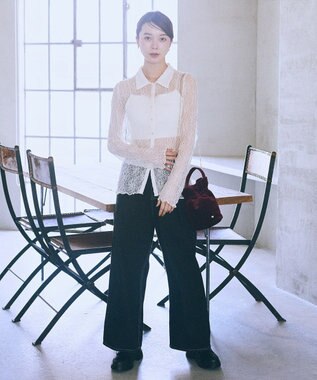 earth music&ecology ベロアハンドルバッグ Bordeaux