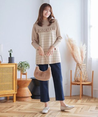 Tiaclasse アーガイルジャガードフリルチュニック ベージュ