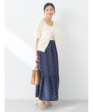 earth music&ecology リボン柄透かし編みニットカーディガン Off White