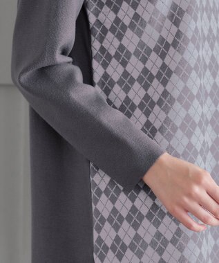 Tiaclasse アーガイルジャガードフリルチュニック チャコールグレー