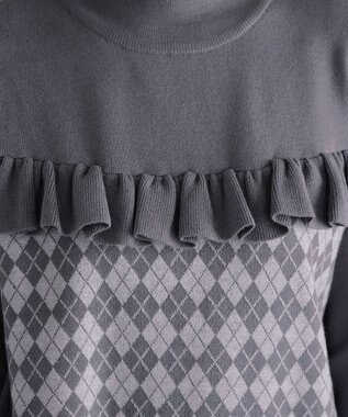 Tiaclasse アーガイルジャガードフリルチュニック チャコールグレー