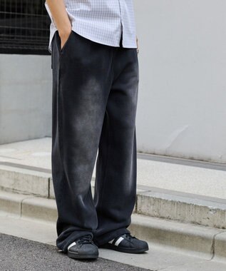 WEGO 【ウエストゴム/らくらくパンツ】アシッドウォッシュグラフィックスウェットパンツ ブラックその他