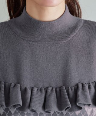 Tiaclasse アーガイルジャガードフリルチュニック チャコールグレー