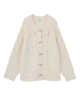 earth music&ecology 【一部予約】フラワーモチーフトグルボタンニットカーディガン Ivory