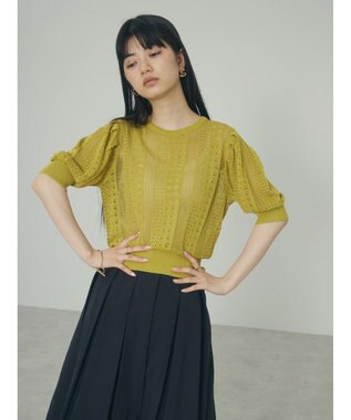 Green Parks ａ．透かし柄ニットプルオーバー Lime Green
