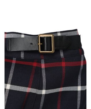 Green Parks ベルトデザインチェックＩラインスカート Navy