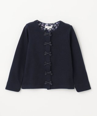 ANY KIDS スナップボタン リボン カーディガン ネイビー