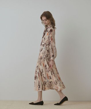 GRACE CONTINENTAL ロゴフラワ－プリントボウタイワンピース オレンジ