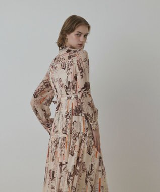 GRACE CONTINENTAL ロゴフラワ－プリントボウタイワンピース オレンジ