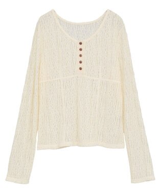 earth music&ecology フロントボタンレースプルオーバー Ivory