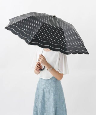 AURORA 【 NINA RICCI（ニナリッチ）】水玉プリント＆ビックスカラップ刺しゅう（折りたたみ傘）