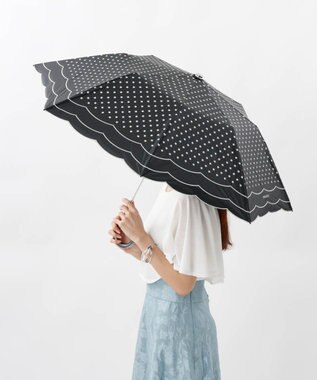 AURORA 【 NINA RICCI（ニナリッチ）】水玉プリント＆ビックスカラップ刺しゅう（折りたたみ傘） ブラック