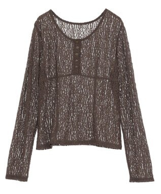 earth music&ecology フロントボタンレースプルオーバー Brown