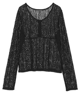 earth music&ecology フロントボタンレースプルオーバー Black