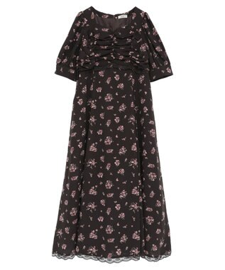 earth music&ecology レース切替フラワーロングワンピース Brown